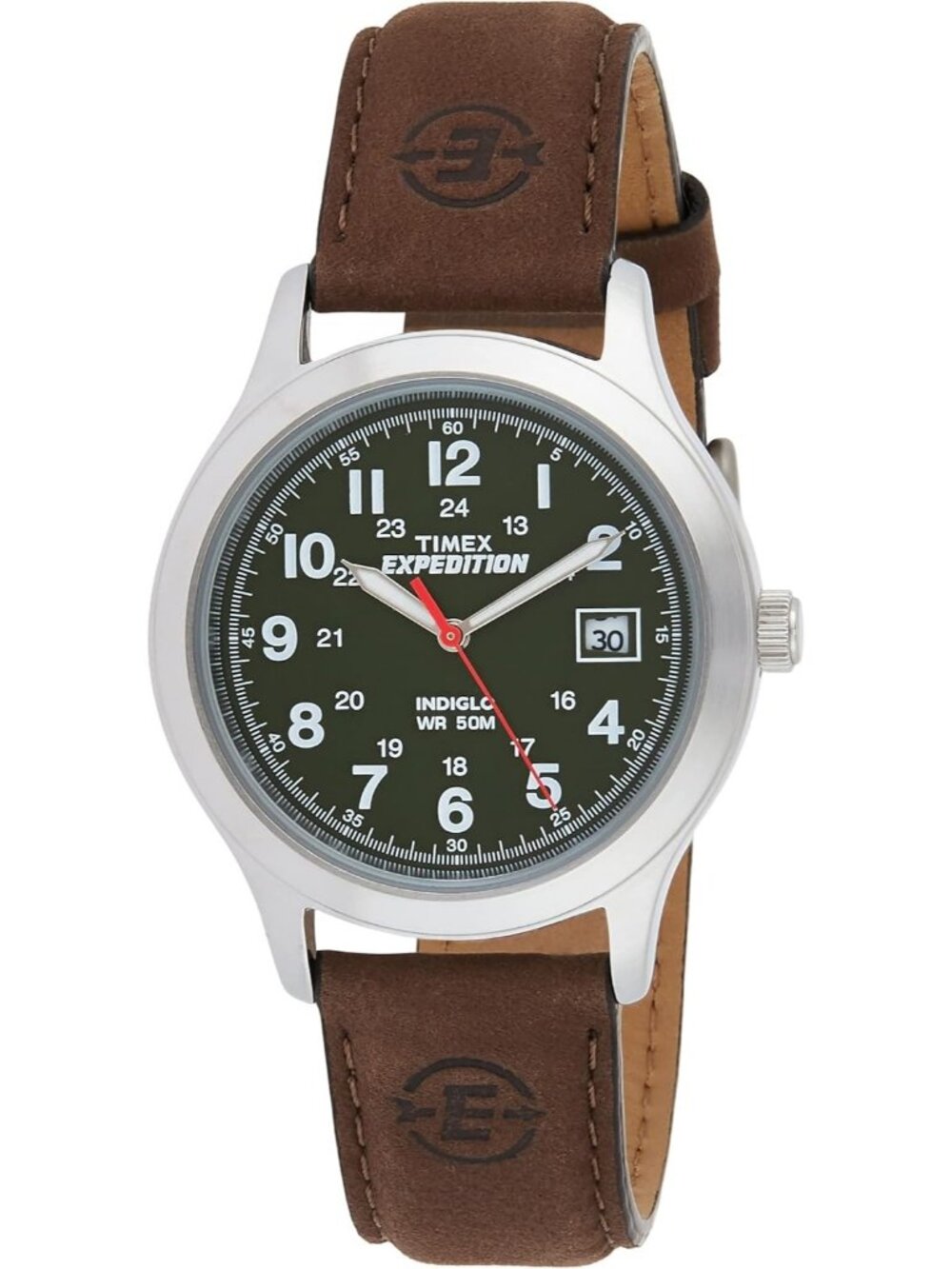 Men's Silver Brown Expedition Metal Field Water Resistance Rugged Outdoor Watch